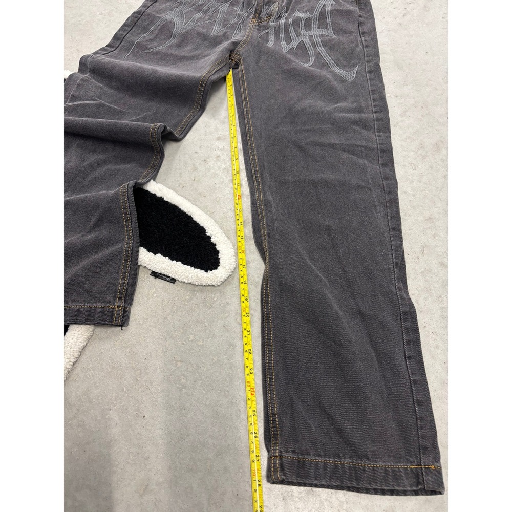Revenge Baggy Embroidered Logo Denim Jeans Washed Black XL 34x28 Streetwear - Picture 7 of 9